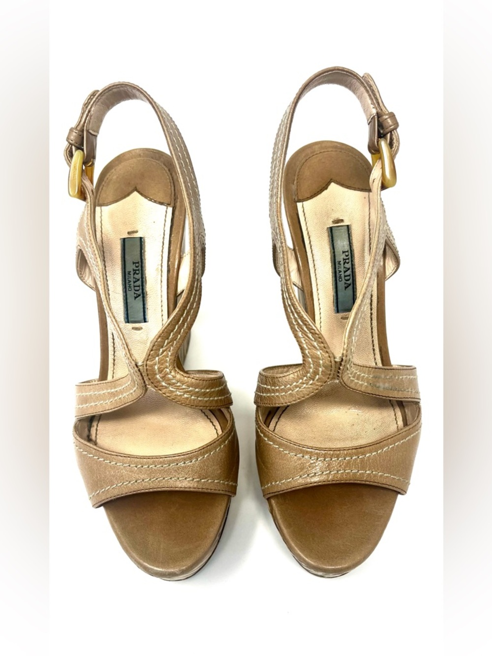 Prada SS2011 Beige Patent Wedge Sandals EU 35.5 US 5.5 Platform Slingback Heel - Picture 6 of 16